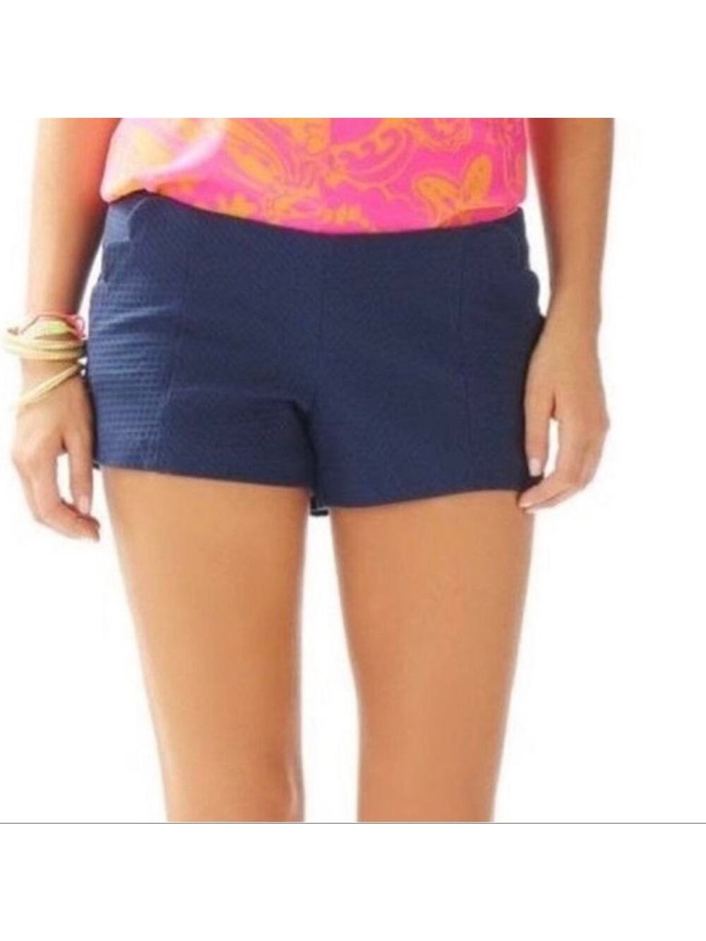 Lilly Pulitzer Liza Shorts 0 True Navy Scalloped Pocket Tailored Coastal Classic